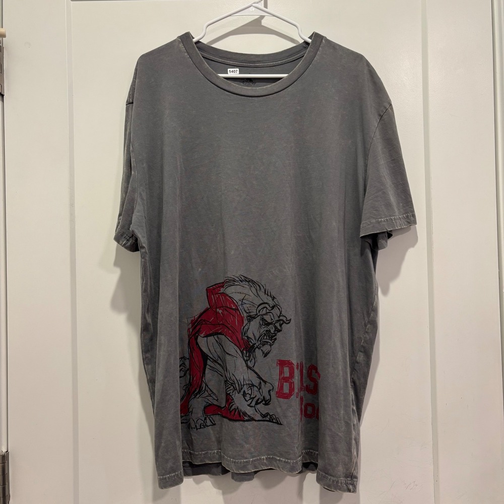 Disney Store Beast Bod Graphic T-Shirt Gray Mineral Wash 2XL Beauty & The Beast